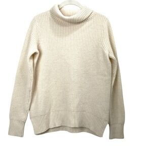 WHITE + WARREN Cashmere Waffle Standneck‎ Sweater Size M creamy white